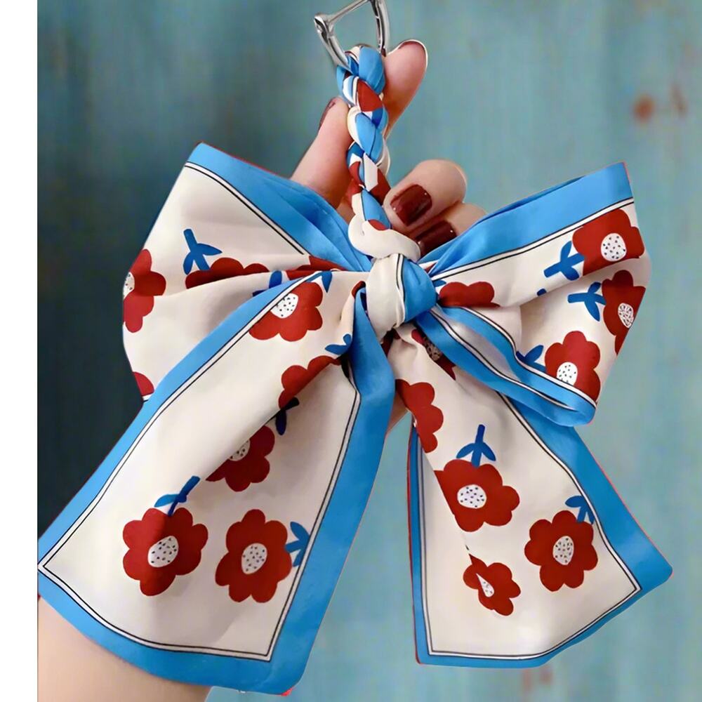 Coquette Blue Floral Scarf Bow Purse Charm